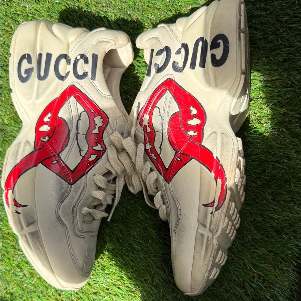 Gucci Rython Sneakers with Red Lip and Black Logo